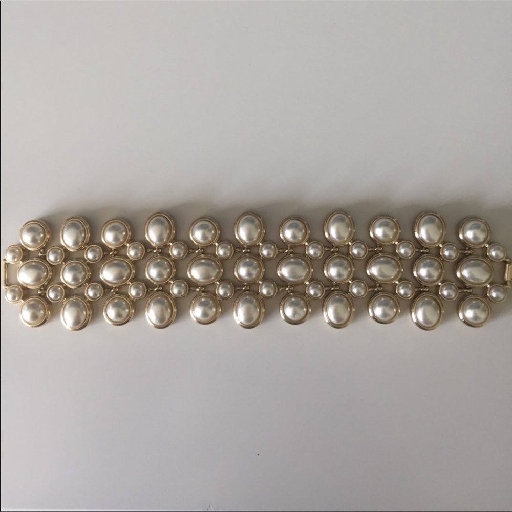 Banana Republic Gold Tone Faux Pearls Bracelet Multi Row Tennis Bracelet
